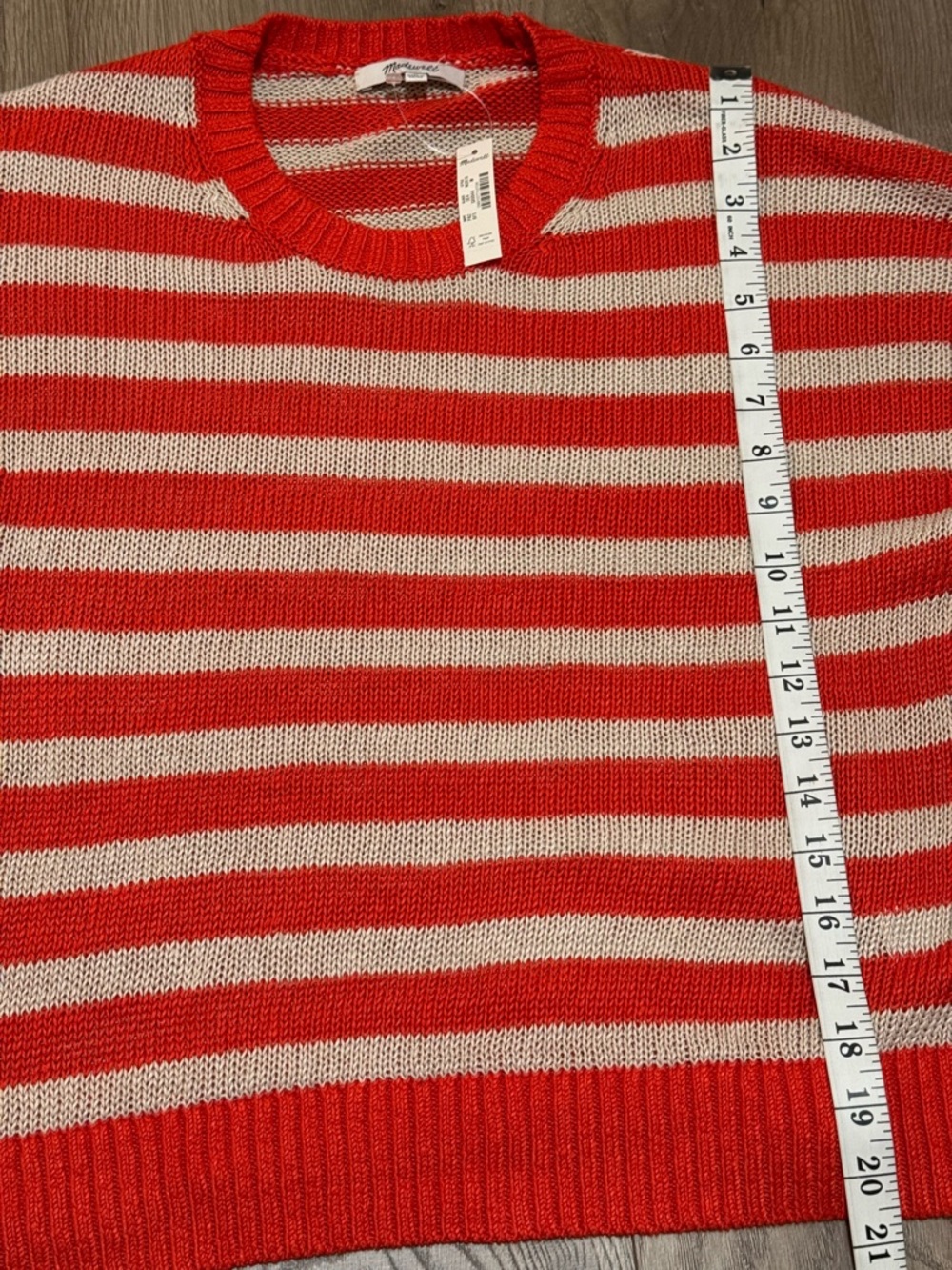 Madewell NWT Linen Striped Drop Shoulder Sweater Medium Red Whites - Picture 8 of 8